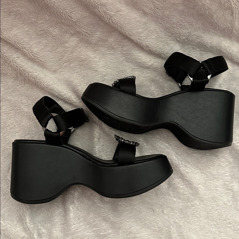 NWT Karl Lagerfeld Kiana Platform Wedge Sandal - Black - Women's Size 7.5 - Picture 6 of 12